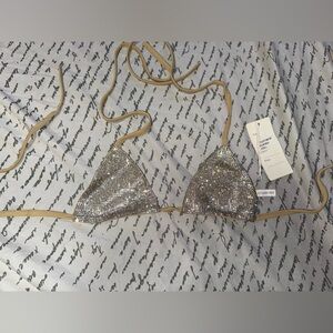 Silver Sequin Triangle Bikini Top